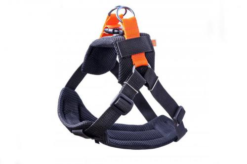SET - Bezpeènostní pás (postroj   vodítko pro psa), velikost M oranžová/èerná